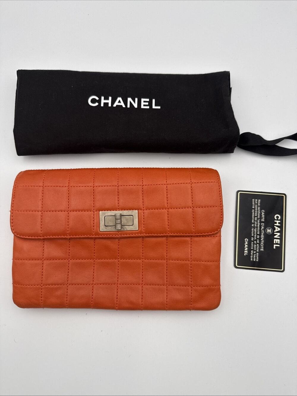 Chanel Vintage Orange Quilted Leather Mademoiselle Clutch Bag 2000–2002